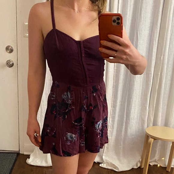 Free People Playsuit Romper Plum/Floral Sz 2 - Picture 1 of 4